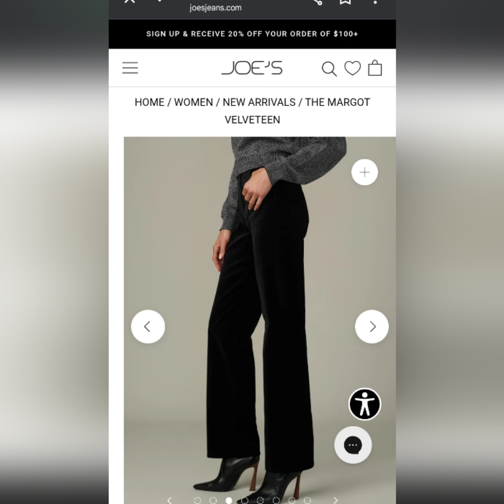 Joe's Jeans Velveteen Black Straight Leg Jeans - Picture 2 of 10